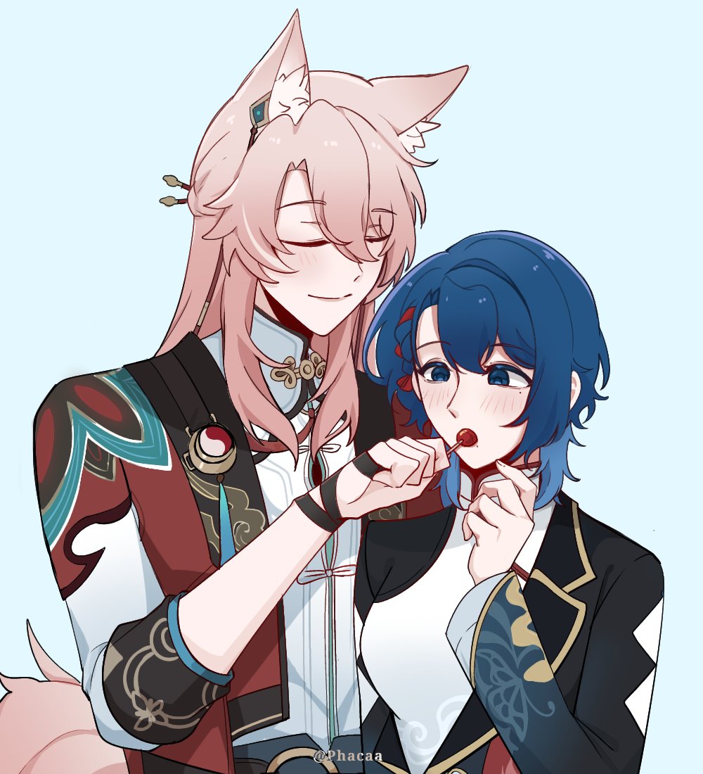 — Naqiu 🐍🦊

🦊: "Candy?"
🐍: "Eh? Sure....Mr. JiaoQiu.. why is it.. taste... weird-?"
🦊: ^^
🐍: ^^;

—
#ymfwhiteday25