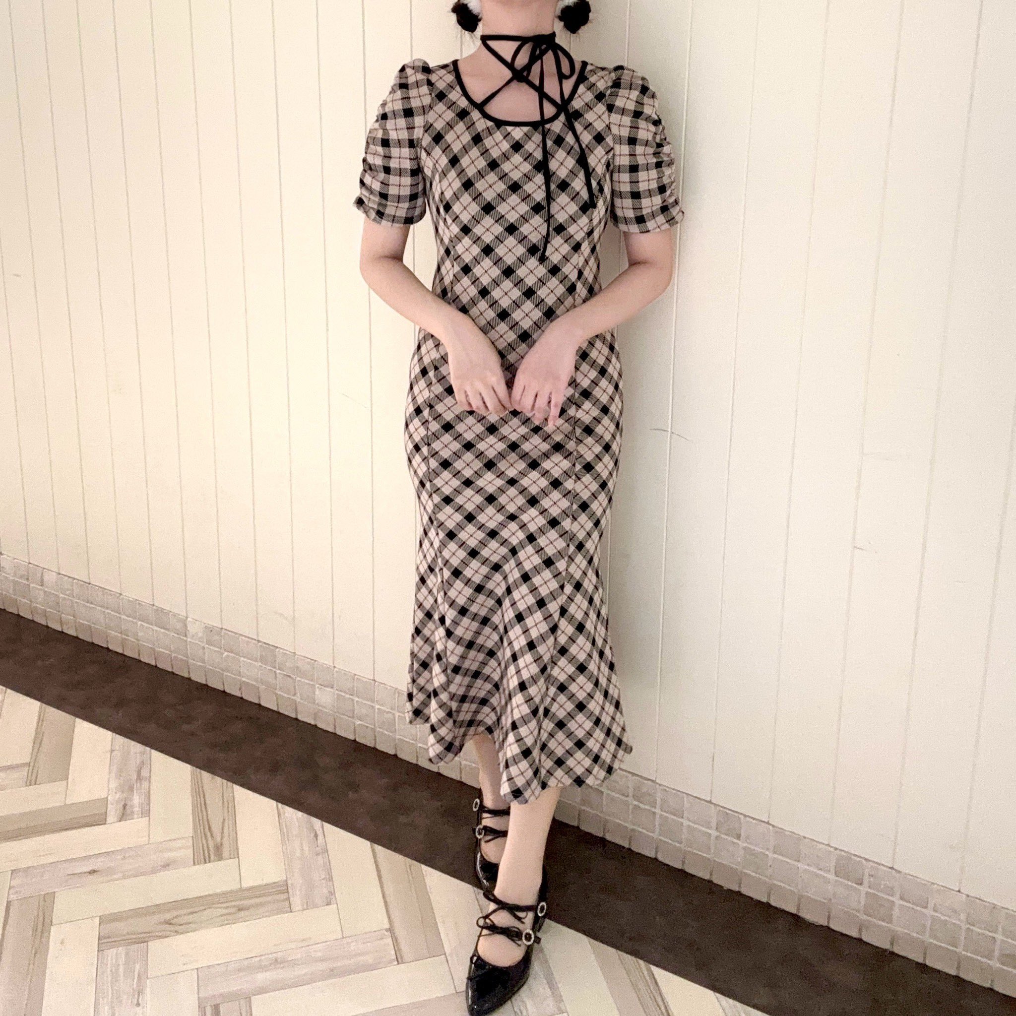 evelyn エブリン チェックカットOP ワンピース ロング evelyn エブリン