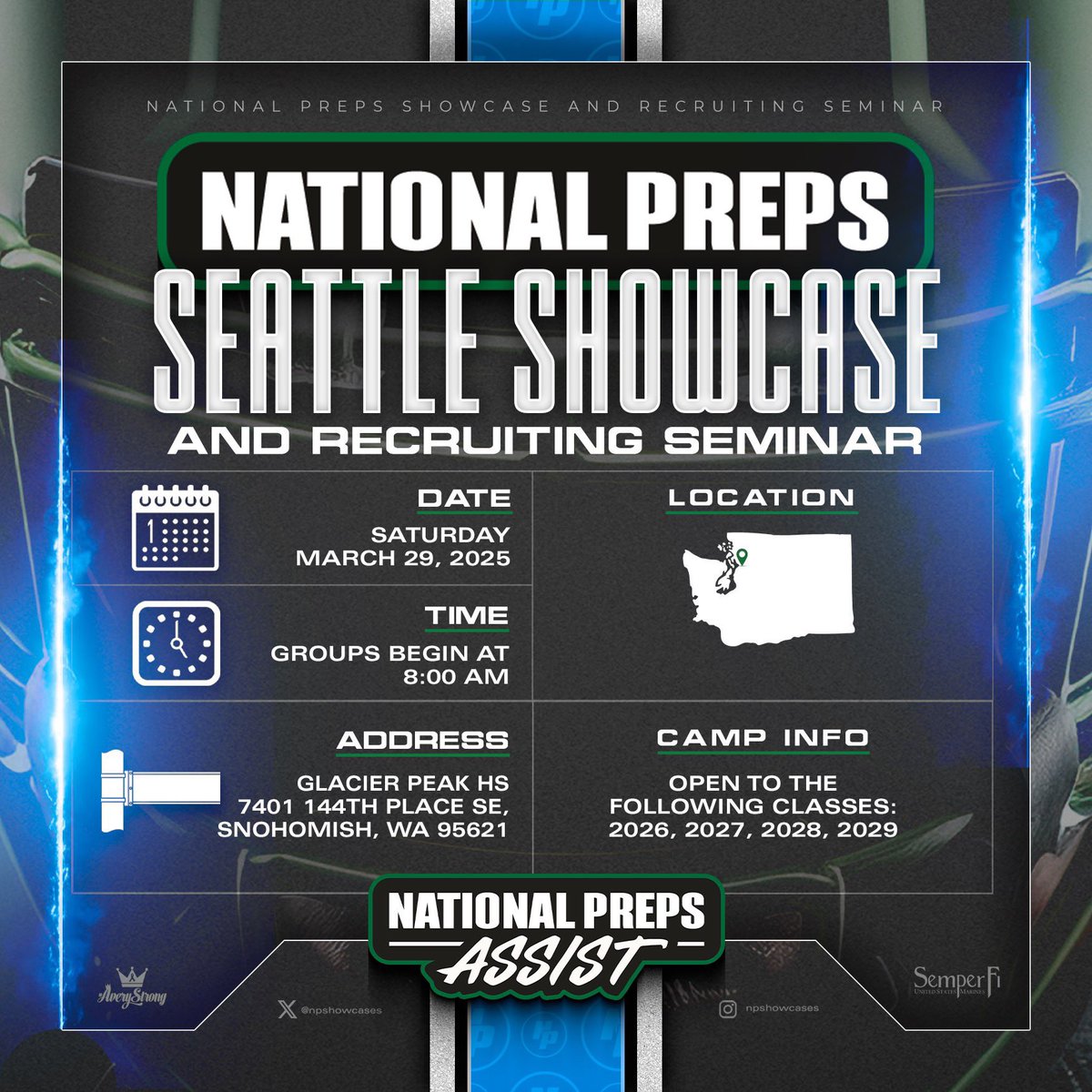 Il be attending the national preps Seattle showcase on March 29th. Thank you <a href="/ttherzog/">Coach Trent Herzog</a> for the invitation. Lets get to work.
<a href="/BrandonHuffman/">Brandon Huffman</a>