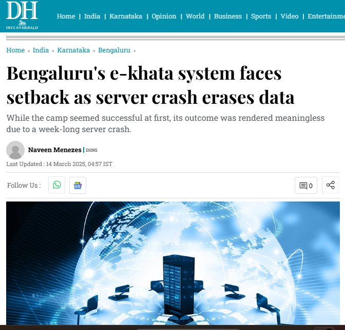 anandmangalam's tweet photo. so i was not wrong after all.  NOw they say lot of data is lost and ppl will have to reapply for ekhata. Is this not not punishable like a cyber terror if the authorities who have no qualification, and experience is urban IT infra managing such critical system https://t.co/THc1WHsI4V