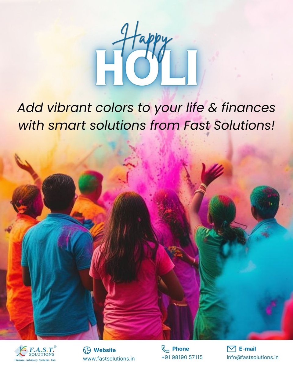 FASTSolutionsI1's tweet image. May this Holi fill your life with vibrant colors of joy, success, and prosperity! 🌸
✨ Celebrate with laughter, love, and smart business solutions. 🚀
 Wishing you a Happy Holi from Fast Solutions! 
#HappyHoli #FestivalOfColors #FastSolutions #HoliCelebration #FAST #GST #Tax