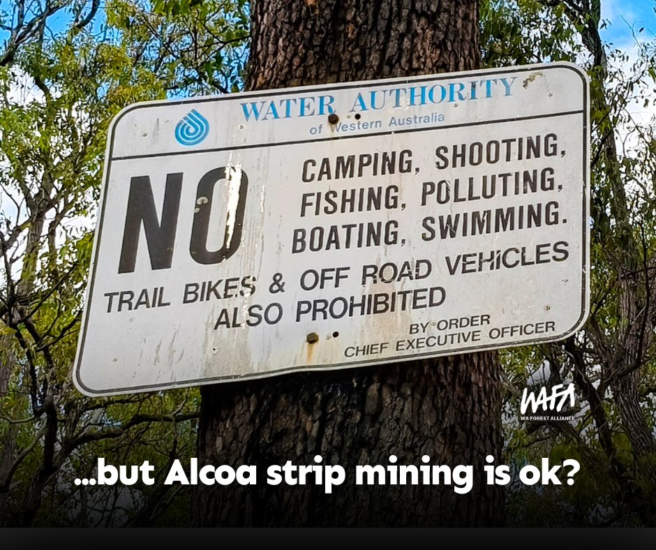 Despite advice from the Water Corporation that strip mining close to Perth &amp; the Southwest's drinking water supply was too great a risk, the Cook Government continue to allow Alcoa to put your health and safety at risk.

wafa.org.au/efm-water