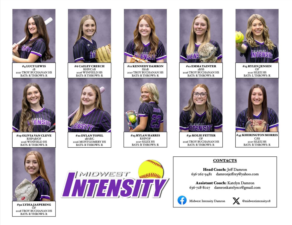 Midwest Intensity- DAMRON (@mintensity08) on Twitter photo Midwest Intensity 2025🥎
#4 Lucy Lewis
#6 <a href="/CaileyCreech/">Cailey Creech</a>
#11 <a href="/damron_kennedy/">Kennedy Damron</a>
#12 <a href="/ETainter12/">Emma Tainter</a>
#13 Rylen Jensen
#19 <a href="/ovc1926/">Olivia</a>
#22 <a href="/dylan22322/">Dylan</a>
#23 <a href="/_rylan23/">Rylan</a>
#32 <a href="/Kolie32/">Kolie_Fetter32</a>
#45 Kherington Morris
#92 Lydia Jaspering Midwest Intensity 2025🥎
#4 Lucy Lewis
#6 <a href="/CaileyCreech/">Cailey Creech</a>
#11 <a href="/damron_kennedy/">Kennedy Damron</a>
#12 <a href="/ETainter12/">Emma Tainter</a>
#13 Rylen Jensen
#19 <a href="/ovc1926/">Olivia</a>
#22 <a href="/dylan22322/">Dylan</a>
#23 <a href="/_rylan23/">Rylan</a>
#32 <a href="/Kolie32/">Kolie_Fetter32</a>
#45 Kherington Morris
#92 Lydia Jaspering
