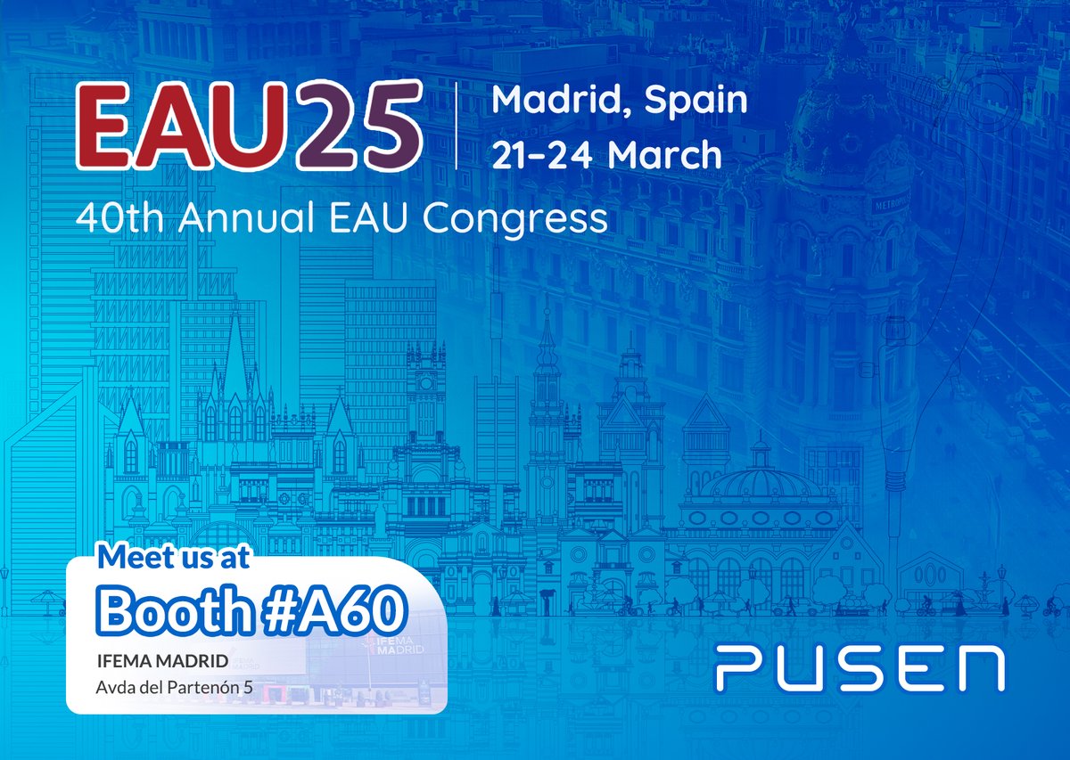 ✨One week left before the #EAU25 openning!

Experience the next level of ureteroscopy with #PUSENMedical! 🚀

📍 Madrid, Spain
📅 21-24 March
🏠 Booth #A60

Our single-use Direct In-Scope Suction(DISS) lineup will be at EAU25. Looking forward to connecting with you and