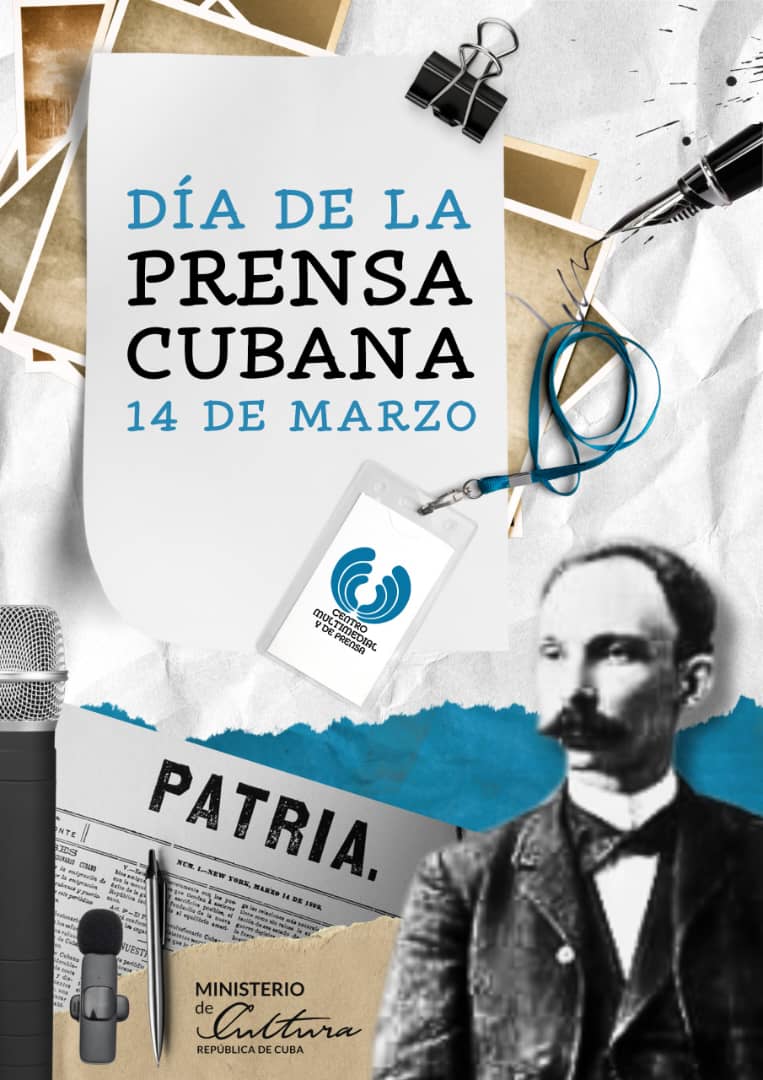Hoy es el Día de la Prensa Cubana, se cumplen 133 años de la fundación del periódico Patria por José Martí. Muchas felicidades para los periodistas y demás trabajadores de nuestra prensa en su día. Gracias por su entrega y compromiso.  #CubaEsCultura