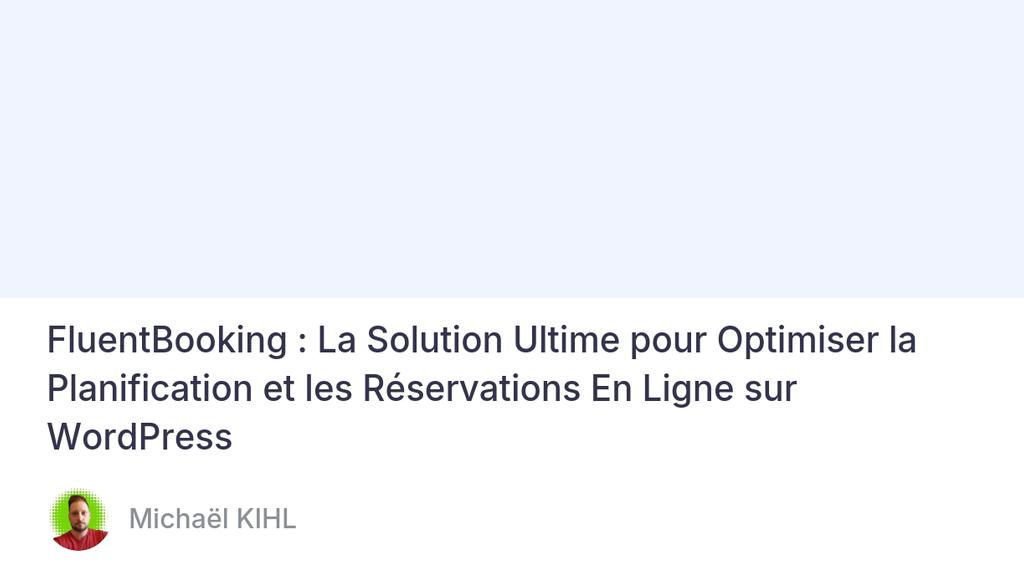 MichaelKihl's tweet image. 🚀 Prêt pour une révolution dans la gestion de vos réservations ? Découvrez FluentBooking pour WordPress et dites adieu aux maux de tête ! #SimplifiezAvecFluent

🎉 Commencez ici ➡️ lttr.ai/AcYjz

#FluentBooking #OnlineBookingSystem