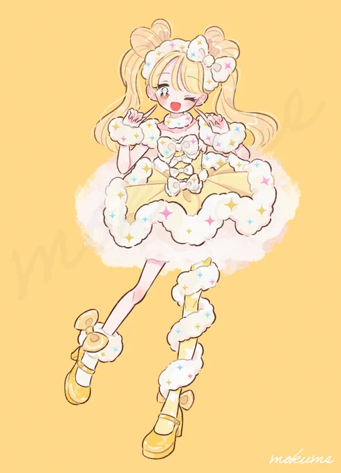 黄色のもこもこと紫のもこもこ 