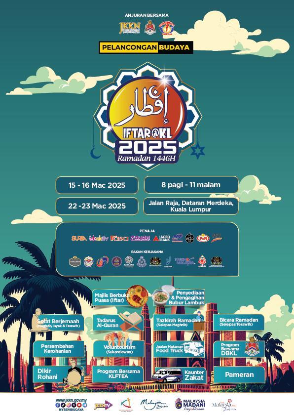 Experience iftar at the heart of KL! ✨

Iftar@KL 2025 returns to bring the community together for a meaningful Iftar experience. Enjoy all the exciting activities while connecting to the spirit of Ramadan in a welcoming atmosphere.

🍽️ Open to all – locals &amp; tourists!
📅 15, 16,