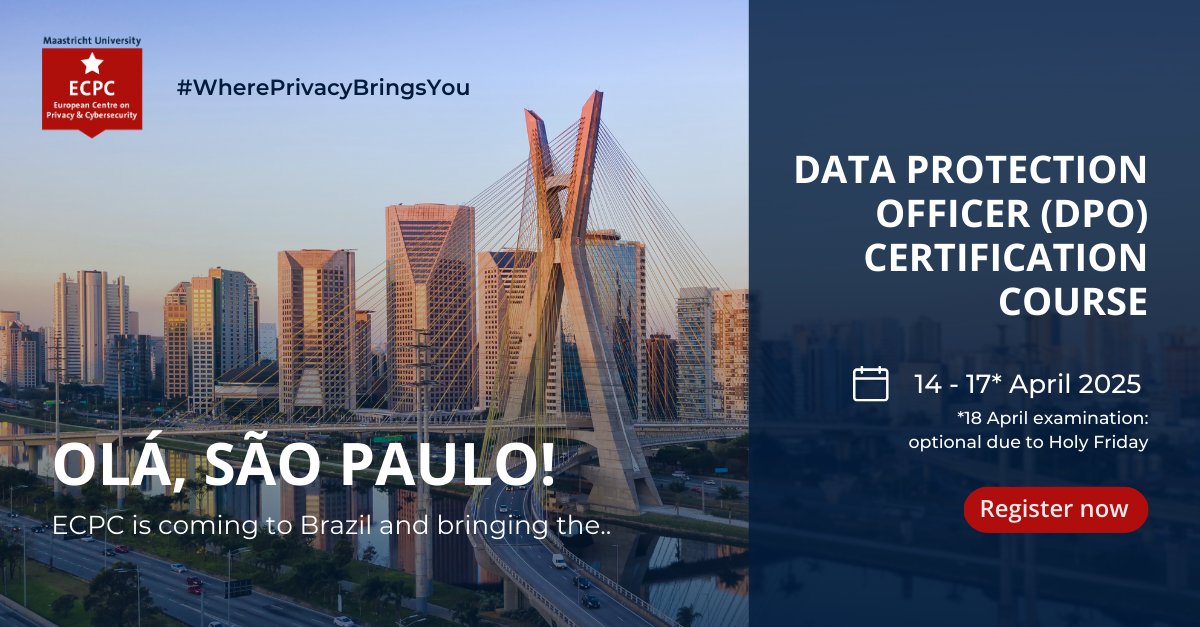 Are you based in Brazil and eager to obtain your #DPO Certification from ECPC Maastricht University? Book your seat today and join us on 14-17 April in Sao Paulo! 
maastrichtuniversity.nl/events/data-pr…