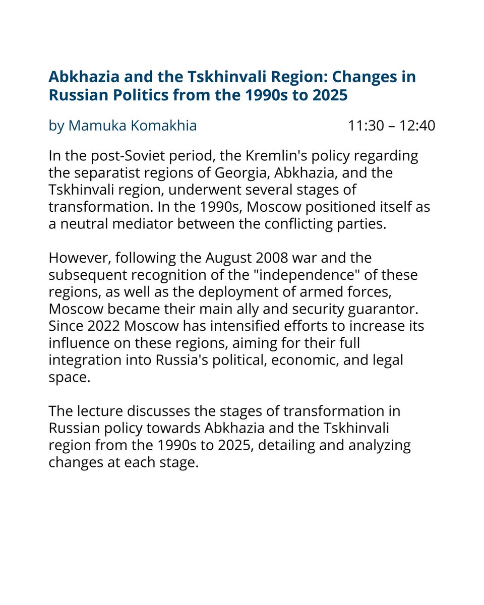 📢 Join us for in-person lectures on Georgia’s geopolitical shifts!

📅 March 14 | ⏰ 11:00–13:00 (Almaty) | 📍 In-person

⚡️ Register now: forms.gle/mgF84TrZav5ZUm…