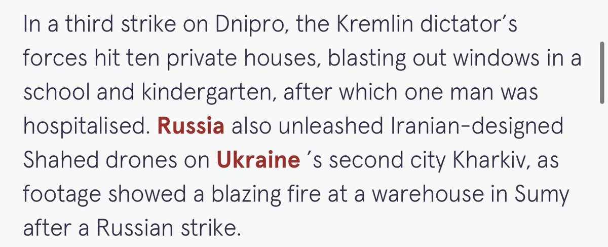 This is what <a href="/elonmusk/">Elon Musk</a> <a href="/realDonaldTrump/">Donald J. Trump</a> and <a href="/JDVance/">JD Vance</a>  support:

“In a third strike on Dnipro, the Kremlin dictator’s forces hit ten private houses, blasting out windows in a school and kindergarten, after which one man was hospitalised.”