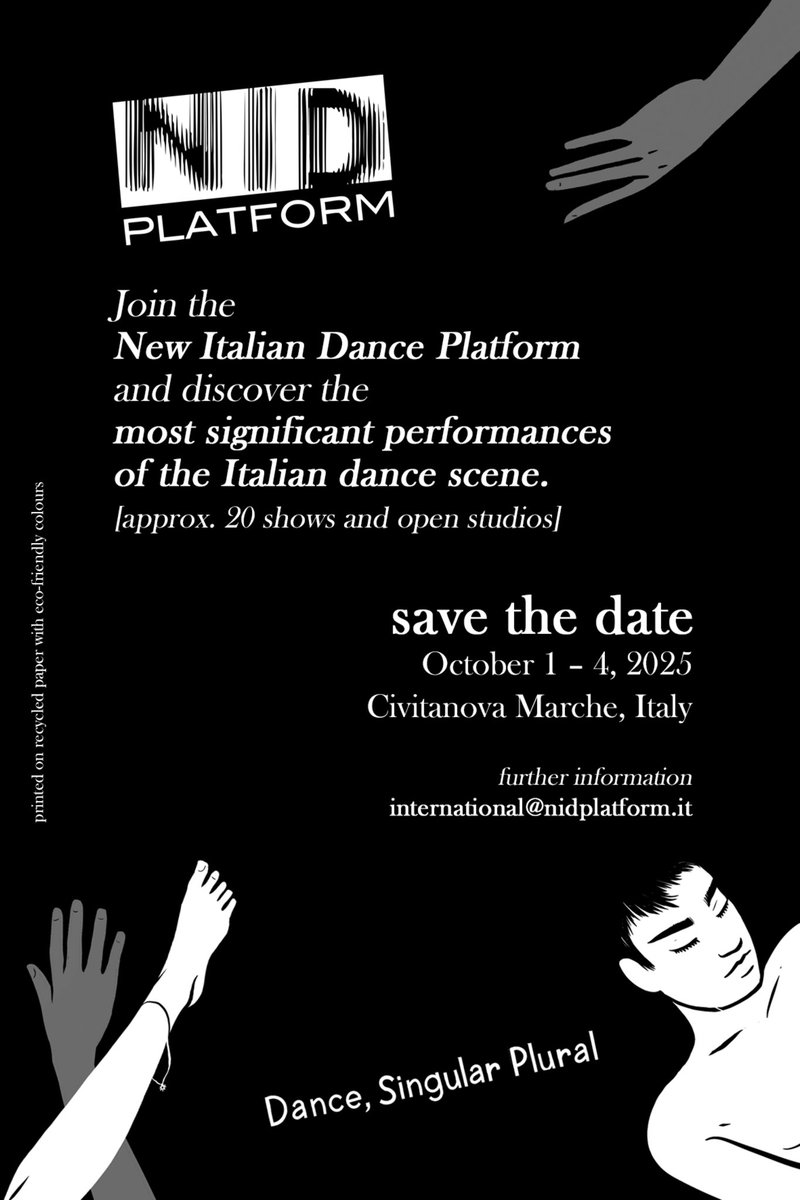 NIDplatform's tweet photo. 𝘚𝘢𝘭𝘶𝘵𝘪 𝘥𝘢 𝘊𝘪𝘷𝘪𝘵𝘢𝘯𝘰𝘷𝘢 𝘔𝘢𝘳𝘤𝘩𝘦👋
Pronte a partire le nostre cartoline per la nona edizione di #NIDPlatform2025 
#SavetheDate 1 > 4 ottobre 2025

Unisciti a noi per far parte delle performance più significative della scena italiana!
→ https://t.co/XJtbi7uaN9 https://t.co/SSUIN3fWdT
