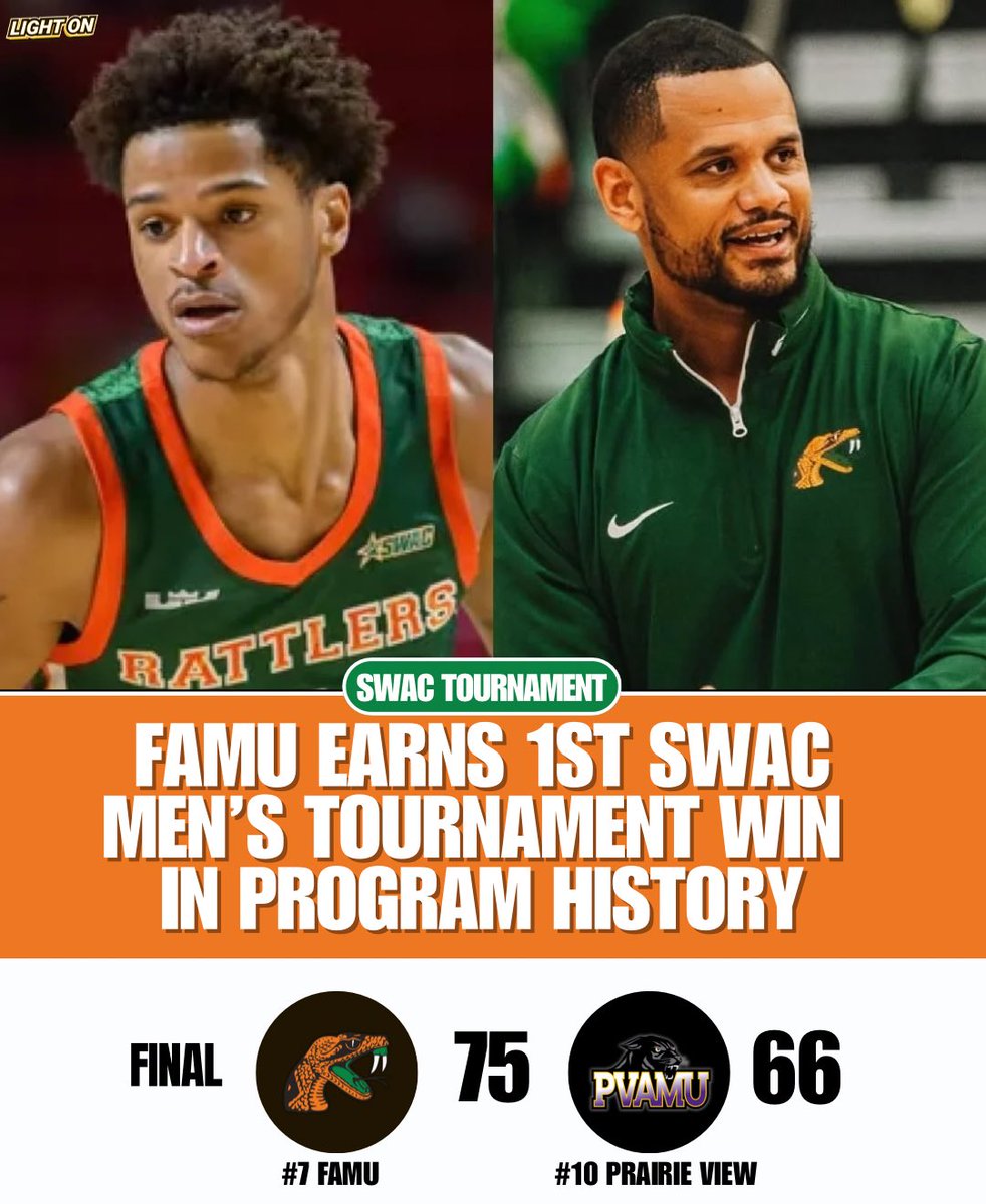 LIGHT ON COLLEGE SPORTS (@lightonsports) on Twitter photo FAMU earned its 1st SWAC Menโs Tournament win in program history by defeating Prairie View A&M in the 1st round. ๐
The Rattlers will face off with Jackson State tomorrow in the Quarterfinals.
#SWACTourney <a href="/FAMU_MBB/">Florida A&M Menโs Basketball ๐</a> FAMU earned its 1st SWAC Menโs Tournament win in program history by defeating Prairie View A&M in the 1st round. ๐
The Rattlers will face off with Jackson State tomorrow in the Quarterfinals.
#SWACTourney <a href="/FAMU_MBB/">Florida A&M Menโs Basketball ๐</a>