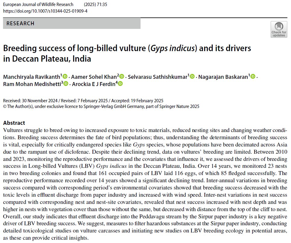 F3rd1n (@savetheplanete8) on Twitter photo Read my latest #research on long‑billed vulture, published with <a href="/SpringerNature/">Springer Nature</a> in <a href="/ejwr_cm/">European Journal of Wildlife Research (EJWR)</a>
🔗Link to the Article: link.springer.com/article/10.100… Read my latest #research on long‑billed vulture, published with <a href="/SpringerNature/">Springer Nature</a> in <a href="/ejwr_cm/">European Journal of Wildlife Research (EJWR)</a>
🔗Link to the Article: link.springer.com/article/10.100…