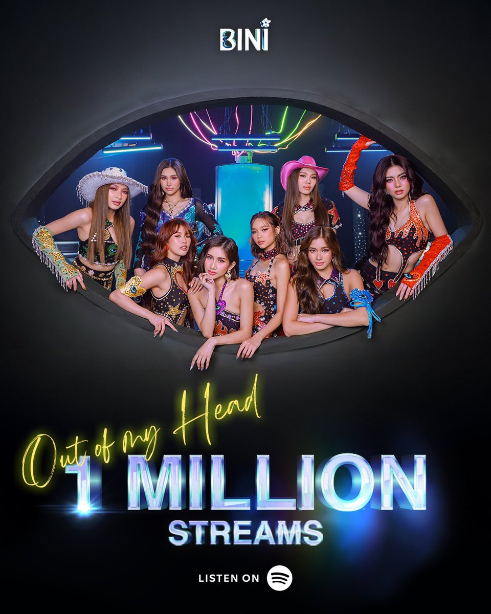 Tick, tock. 
The milestones are talking!🔥

‘Out Of My Head’ has surpassed 1 MILLION STREAMS on <a href="/Spotify/">Spotify</a>! Thank you so much! 💗💫

Keep streaming the ‘BINIverse EP’ here:
🔗 orcd.co/bini_biniverse

#BINI #BINI_BINIverse #BINI_OutOfMyHead