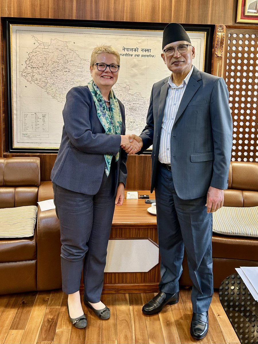 Ambassador Torun Dramdal (@norwayinnepal) on Twitter photo Great meeting today with Hon. Deputy Prime Minister and Minister of Finance Bishnu Prasad Paudel <a href="/bpaudel1959/">Bishnu Prasad Paudel</a> . We discussed shared priorities between 🇳🇴 and 🇳🇵, including development cooperation and green economic growth. <a href="/mofnepal/">MOF Nepal 🇳🇵</a> Great meeting today with Hon. Deputy Prime Minister and Minister of Finance Bishnu Prasad Paudel <a href="/bpaudel1959/">Bishnu Prasad Paudel</a> . We discussed shared priorities between 🇳🇴 and 🇳🇵, including development cooperation and green economic growth. <a href="/mofnepal/">MOF Nepal 🇳🇵</a>