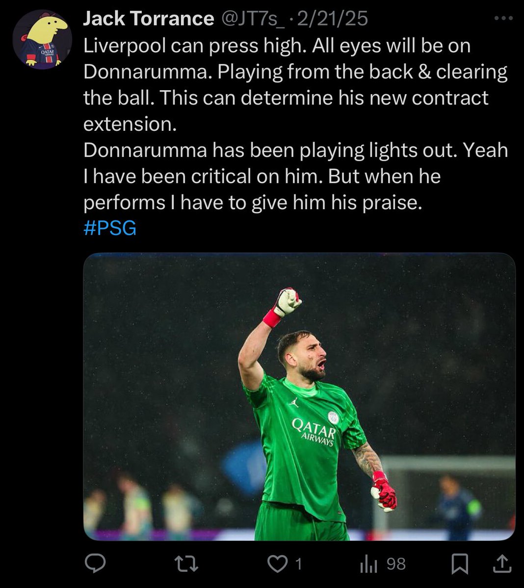 JT7s_'s tweet image. It’s with strong confidence I can say he will be awarded that contract extension based on his performance trajectory in recent matches.
I am extremely impressed with his calm demeanor during the shootout. What a keeper. 
#PSGLFC #PSG ⚔️🇫🇷