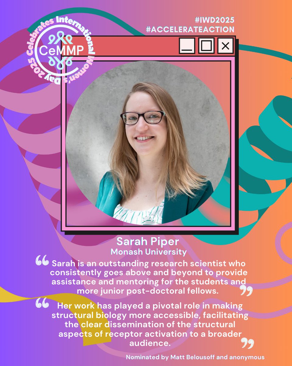 ARC CCeMMP (@ccemmp) on Twitter photo Today we also feature Sarah Piper from Monash University. 😊
Stay tuned for more in our #CCeMMP #IWD25 series! 🤩
#IWD2025 #WomenInScience #AccelerateAction
<a href="/arc_gov_au/">Australian Research Council</a>
<a href="/MIPS_Australia/">Monash Institute of Pharmaceutical Sciences</a> Today we also feature Sarah Piper from Monash University. 😊
Stay tuned for more in our #CCeMMP #IWD25 series! 🤩
#IWD2025 #WomenInScience #AccelerateAction
<a href="/arc_gov_au/">Australian Research Council</a>
<a href="/MIPS_Australia/">Monash Institute of Pharmaceutical Sciences</a>
