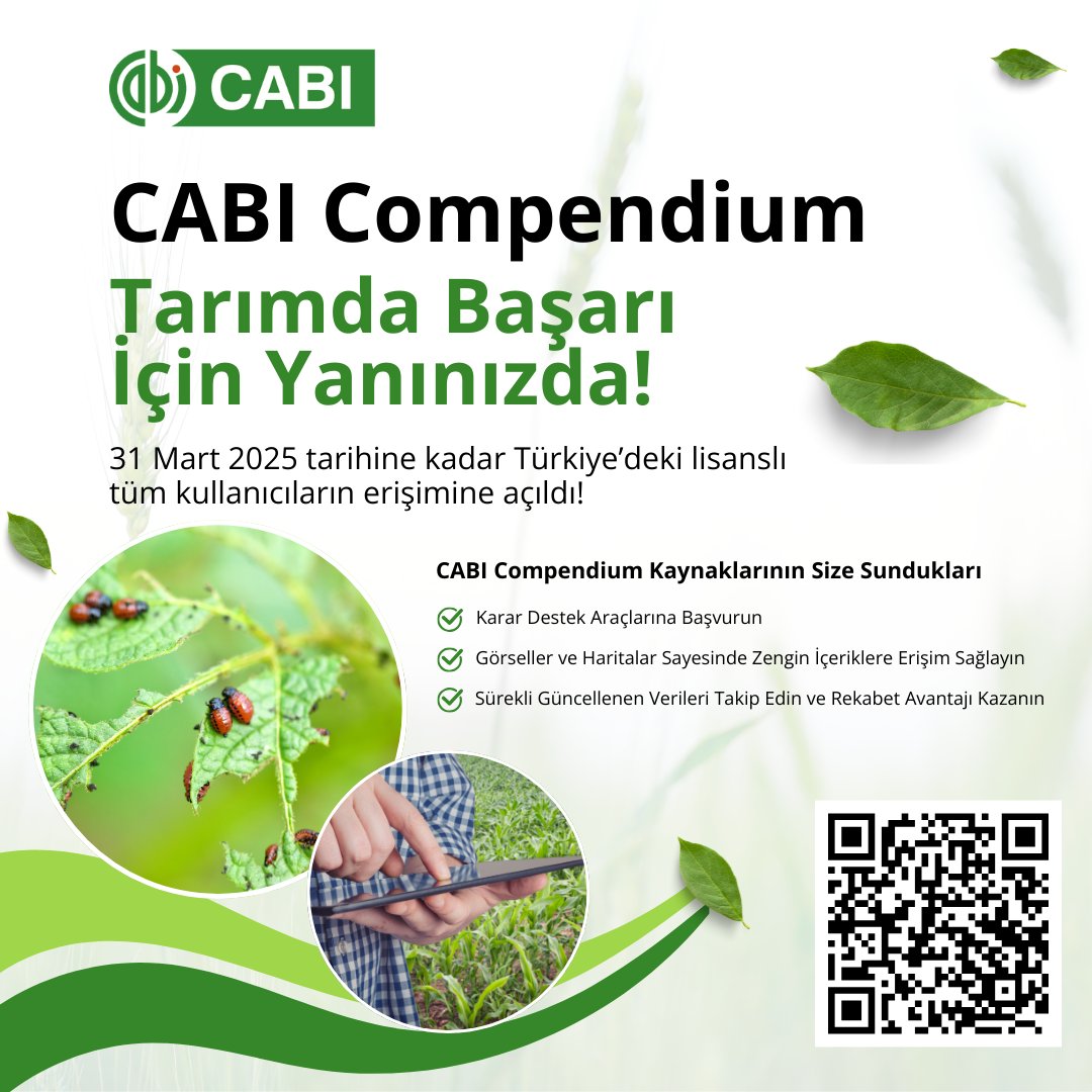 CABI Research Insights (@cabi_research) on Twitter photo Kaçırmayın! 🚀 Türkiye'deki lisanslı kullanıcılar, CABI Compendium'a 31 Mart 2025'e kadar ücretsiz erişim sağlayabiliyor. 🤝 <a href="/online_bilgi/">OnlineBilgi</a> iş birliğiyle
🔗 ow.ly/8jLw50VfzhI
#CABICompendium #BilgiyeErişim #Ücretsiz
<a href="/erciyesuniv/">Erciyes Üniversitesi</a> @AkdenisUni <a href="/SelcukUni/">Selçuk Üniversitesi</a> <a href="/uniondokuzmayis/">Ondokuz Mayıs Üniversitesi</a> Kaçırmayın! 🚀 Türkiye'deki lisanslı kullanıcılar, CABI Compendium'a 31 Mart 2025'e kadar ücretsiz erişim sağlayabiliyor. 🤝 <a href="/online_bilgi/">OnlineBilgi</a> iş birliğiyle
🔗 ow.ly/8jLw50VfzhI
#CABICompendium #BilgiyeErişim #Ücretsiz
<a href="/erciyesuniv/">Erciyes Üniversitesi</a> @AkdenisUni <a href="/SelcukUni/">Selçuk Üniversitesi</a> <a href="/uniondokuzmayis/">Ondokuz Mayıs Üniversitesi</a>