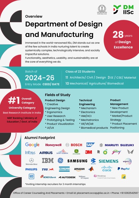 DM, IISc Bangalore (@designatiisc) on Twitter photo The MDes students of DM, <a href="/iiscbangalore/">IISc Bangalore</a> are looking for 3-month summer internships (MayāJuly 2025)Ā inĀ product design, development & managementĀ for both physical & digital products.
Contact: placement.occap@iisc.ac.in, adityabajaj@iisc.ac.in, ishitaa@iisc.ac.in The MDes students of DM, <a href="/iiscbangalore/">IISc Bangalore</a> are looking for 3-month summer internships (MayāJuly 2025)Ā inĀ product design, development & managementĀ for both physical & digital products.
Contact: placement.occap@iisc.ac.in, adityabajaj@iisc.ac.in, ishitaa@iisc.ac.in