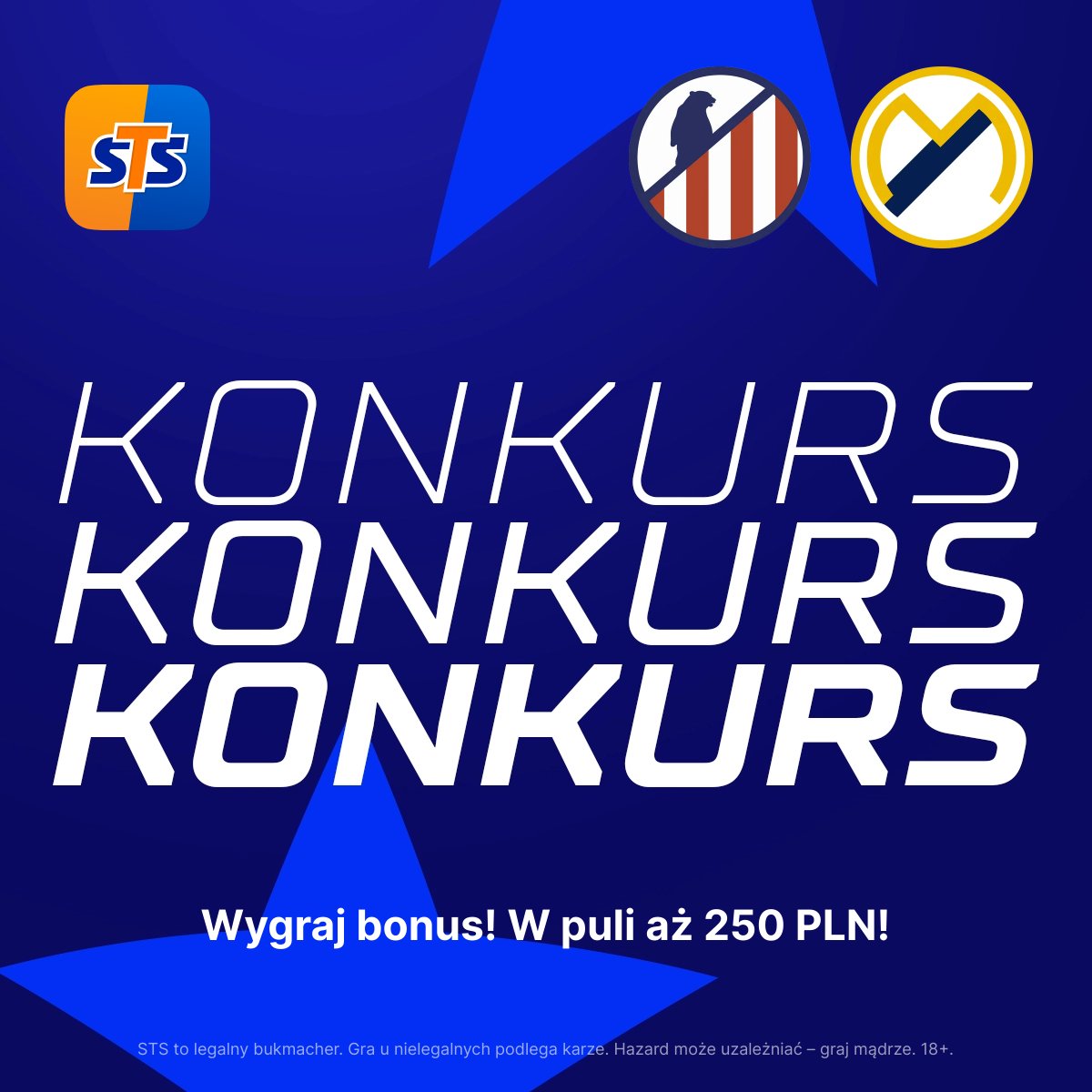 Obiecany konkurs na DERBY MADRYTU 🔝 Oto co trzeba zrobić:

1. Zaobserwować profil STS
2. Polubić i podać dalej wpis konkursowy 
3. Poprawnie wytypować wynik końcowy oraz strzelca bramki w meczu Atletico - Real
4. Dodać #EmocjeBardziej

🎁 Nagrody:
Miejsca 1-5: doładowanie