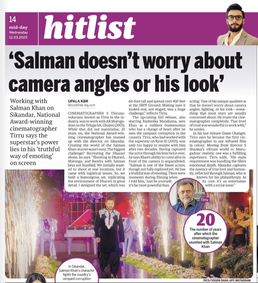 Thirunavukarasu (@dop_tirru) on Twitter photo Thank you <a href="/upalakbr999/">Upala KBR ❤</a>, for the wonderful conversation and for bringing the essence of #Sikandar so beautifully in <a href="/mid_day/">Mid Day</a>. It was a pleasure discussing my journey and reuniting with <a href="/BeingSalmanKhan/">Salman Khan</a> after two decades. Can’t wait to share this film with everyone! Thank you <a href="/upalakbr999/">Upala KBR ❤</a>, for the wonderful conversation and for bringing the essence of #Sikandar so beautifully in <a href="/mid_day/">Mid Day</a>. It was a pleasure discussing my journey and reuniting with <a href="/BeingSalmanKhan/">Salman Khan</a> after two decades. Can’t wait to share this film with everyone!
