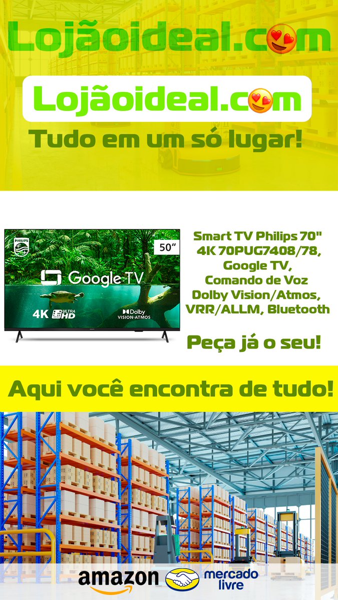 EditorMarcio's tweet image. amzn.to/3FkfwEt
Smart TV Philips 70" 4K 70PUG7408/78, Google TV, Comando de Voz, Dolby Vision/Atmos, VRR/ALLM, Bluetooth