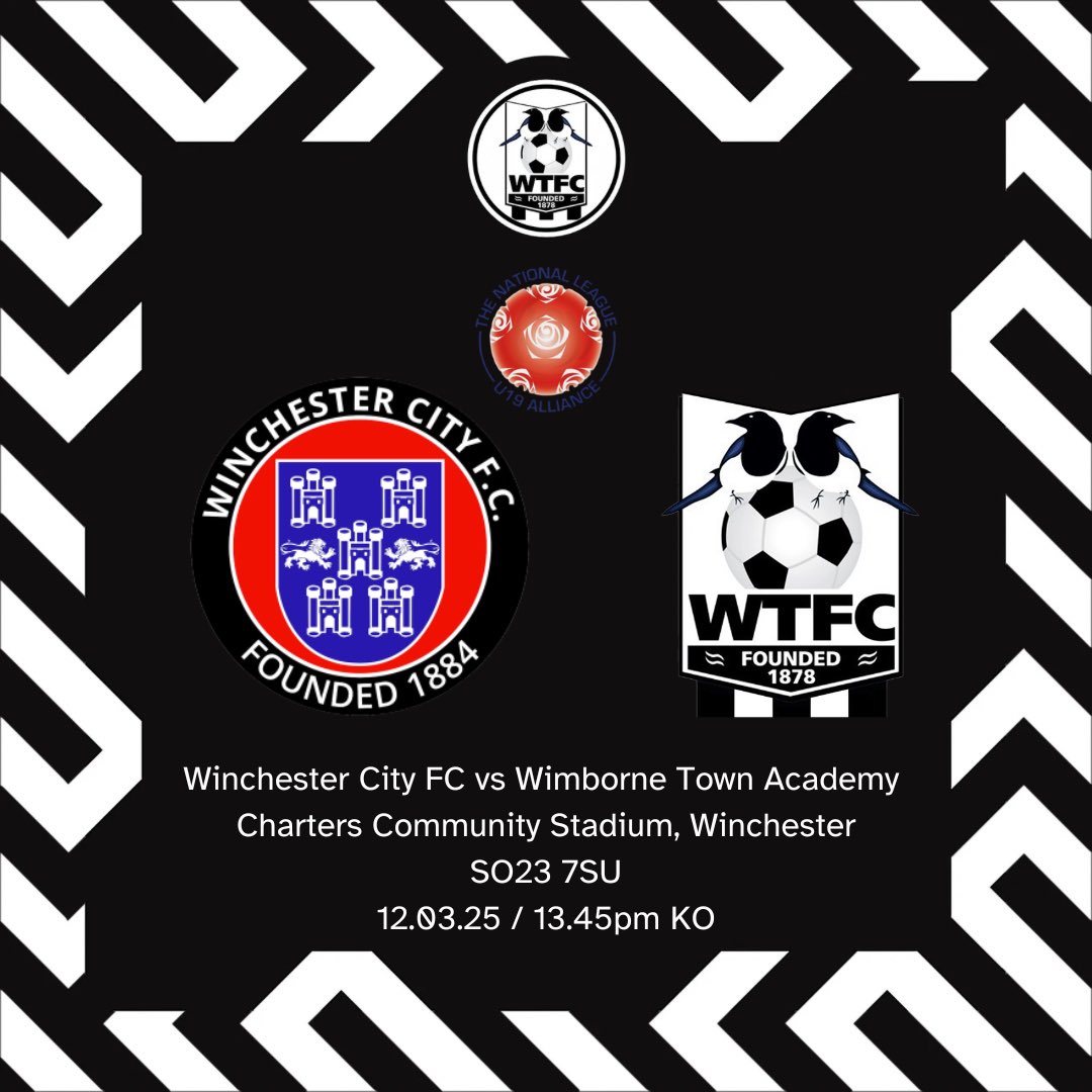 WTFC Academy (@wtfc_academy) on Twitter photo TODAY:
Our Academy travel to <a href="/wincityfc/">Winchester City FC</a> in the <a href="/nationallgeU19/">NL Under 19 Alliance</a>
🆚 Winchester City FC
⚽️ National Youth
Alliance League
🏟️ Charters Community
Stadium
📍SO23 7SU
🗓️ 12.03.2025
⏰ 13.45pm KO
#upthemagpies🥧 TODAY:
Our Academy travel to <a href="/wincityfc/">Winchester City FC</a> in the <a href="/nationallgeU19/">NL Under 19 Alliance</a>
🆚 Winchester City FC
⚽️ National Youth
Alliance League
🏟️ Charters Community
Stadium
📍SO23 7SU
🗓️ 12.03.2025
⏰ 13.45pm KO
#upthemagpies🥧