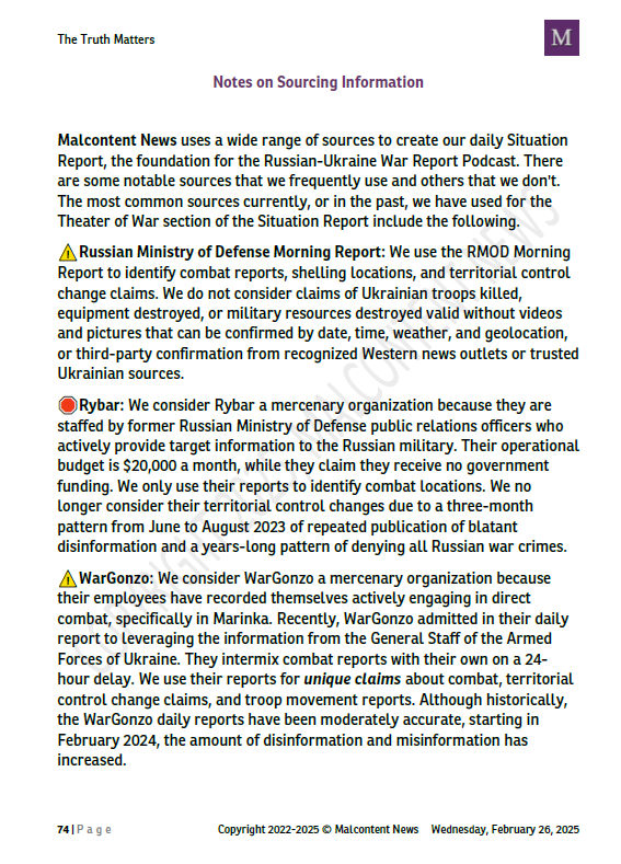 MalcontentmentT's tweet photo. @ADioumaev No. This is our proprietary internal news sourcing list, which includes hundreds of people worldwide and over 200 Telegram, Twitter, and YouTube accounts. 

We publish a short, partial list in the notes section of the SITREP with explanations.

It is not comprehensive. https://t.co/SJp7Q8Vdzt