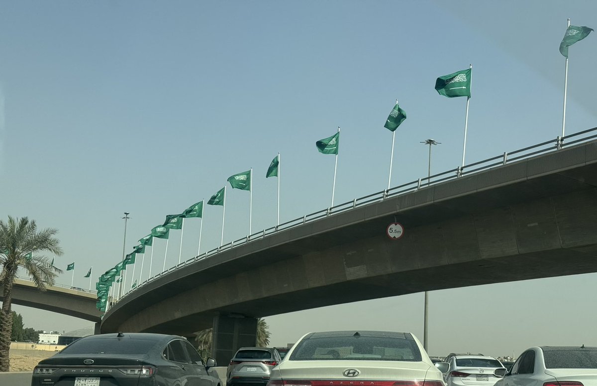 تتزين شوارع الرياض اليوم بالعلم السعودي احتفاء ب #يوم_العلم_السعودي 🇸🇦🇸🇦