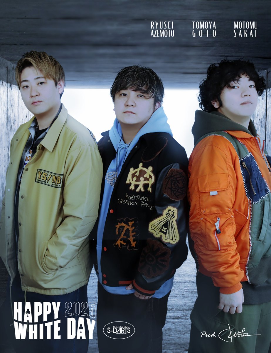 [S-DARTS White Day 2025] CONCEPT PHOTO 1
#Tomoya_Goto #Ryusei_Azemoto #Motomu_Sakai  

#TRiNiDAD #DYNASTY #Unicorn #whiteday #whitedaygift

PRE-ORDER ＆ PV RELEASE
-Mar. 14th Fri. 16:00 JST

MERCH RELEASE
-Mar. 20th Thu.