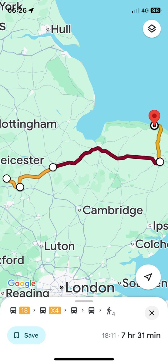 northridgejames's tweet photo. Off on my #BetterByBus jollies for a few days down @NorthNorfolk 

Today’s itinerary is as follows: 
#skylinkDerby Derby > Leicester 
#X7 Leicester > Mkt Harboro
18 Mkt Harboro > Kettering 
#X4 Kettering > Peterborough 
[C] Peterborough > Norwich 
#X44 Norwich > @SheringhamYHA https://t.co/ftMDhakWVz