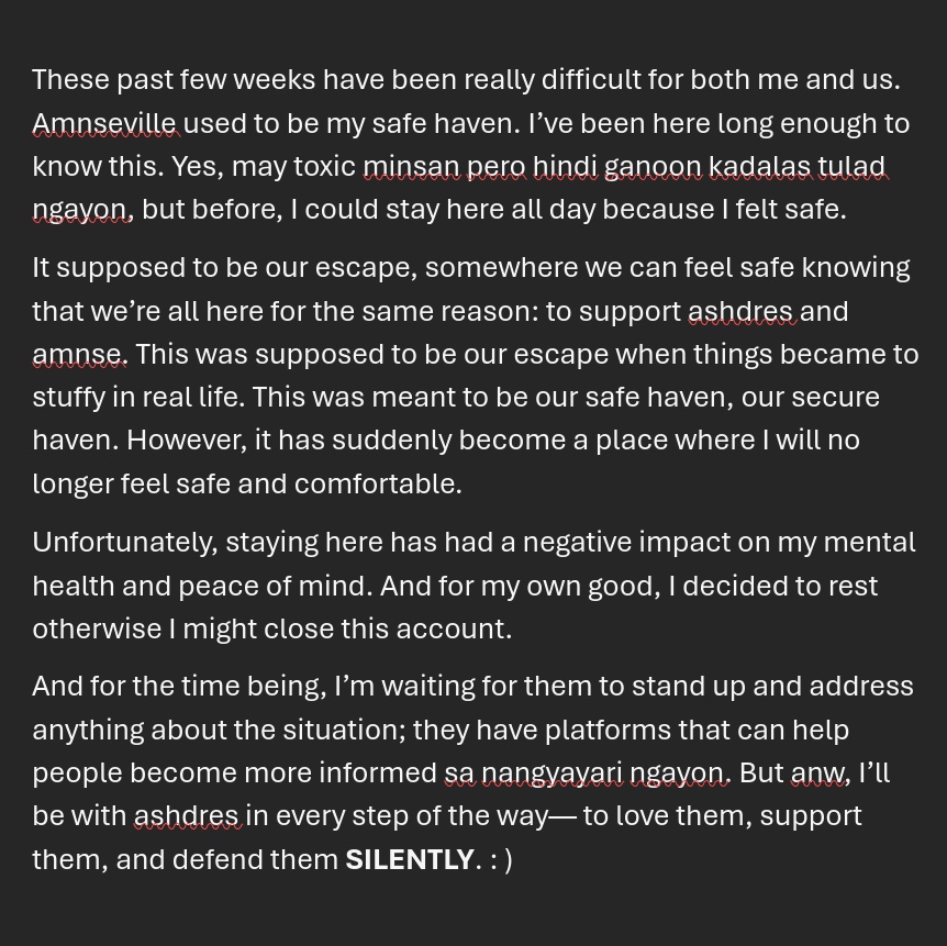 REST—

I’ll always be here silently supporting them as much as I can :)