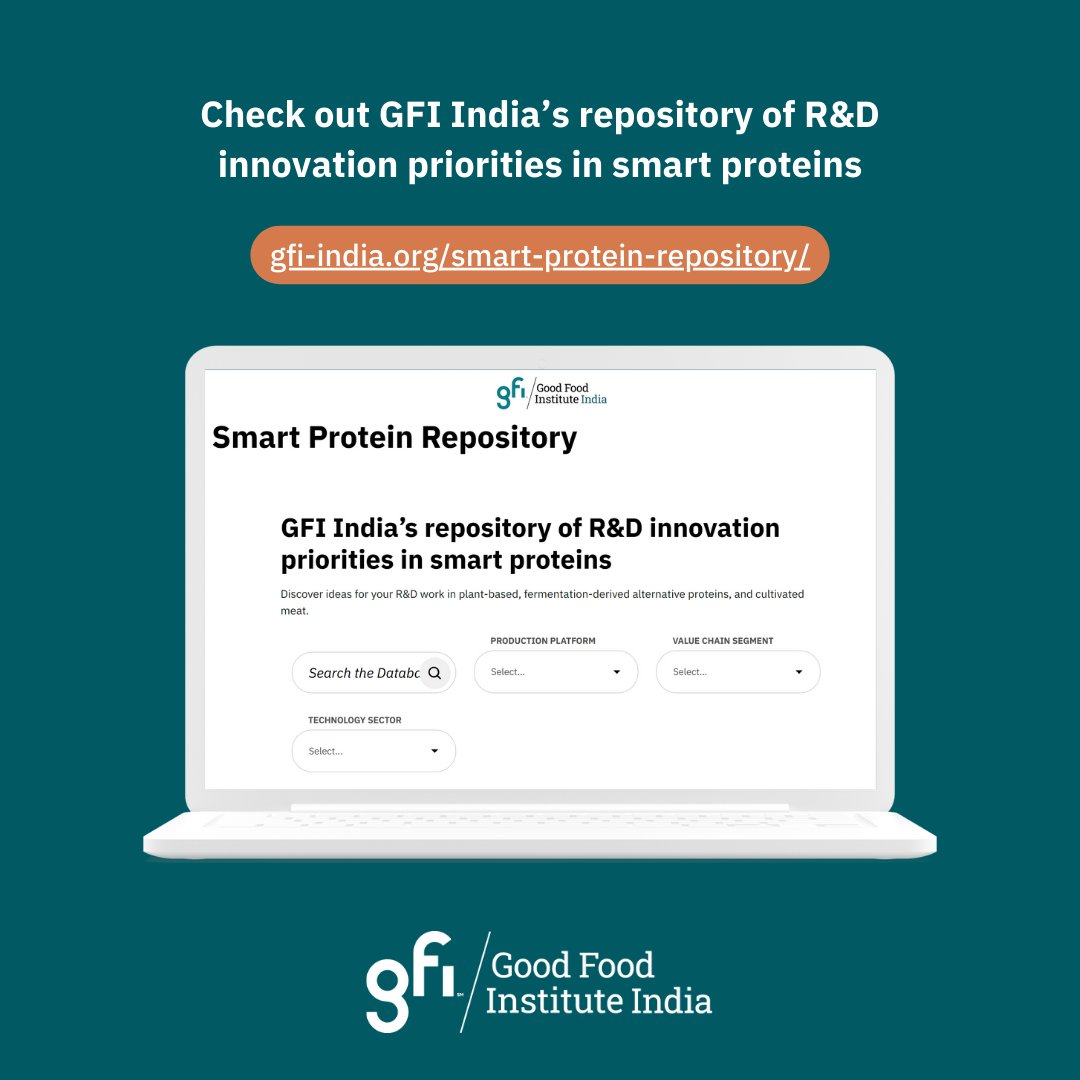 GoodFoodIndia's tweet image. GFI India’s updated smart protein repository helps you discover research opportunities and whitespaces across plant-based, fermentation-derived, and cultivated protein technologies.

👉🏽 Dive in now: gfi-india.org/smart-protein-…

#whitespaces #innovation #futureoffood