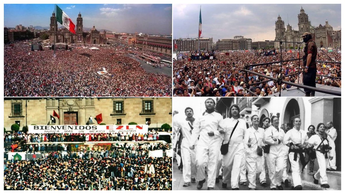 #EZLN | 24 anni fa oggi terminava nello Zócalo di Città del Messico stracolmo di persone la storica Marcha del Color de la Tierra degli zapatisti.

Tra le migliaia di persone, anche la carovana italiana delle Tute Bianche.

¡Viva la rebeldía zapatista!