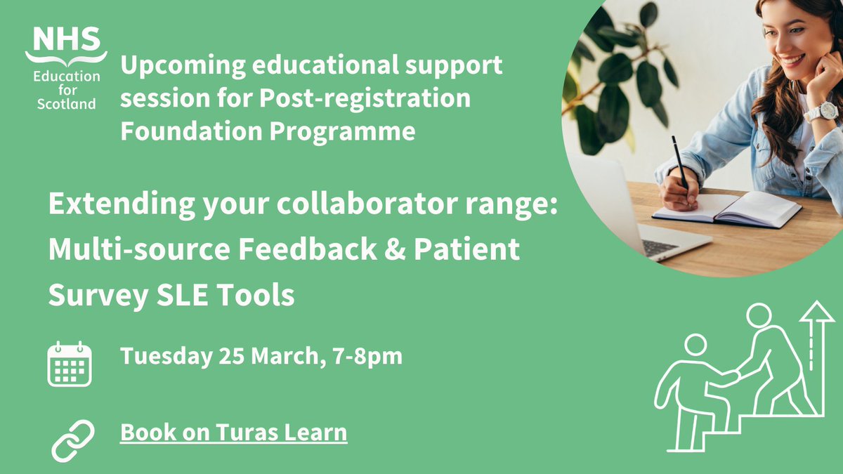 Are you an Educational Supervisor or Foundation pharmacist involved with the Post-Registration Foundation Programme?

Join our upcoming support session on "Multi source feedback &amp; Patient Survey SLE tools".

Book your place on Turas Learn here:
learn.nes.nhs.scot/55436