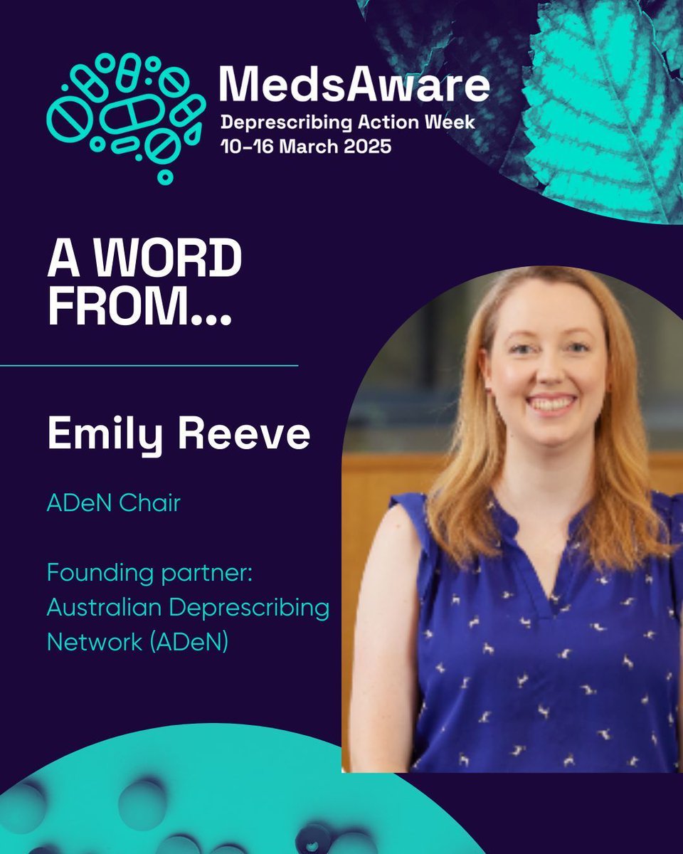 Advanced Pharmacy Australia (@adphaau) on Twitter photo As #MedsAware Week continues, we extend our heartfelt thanks to our incredible sponsors for their generous support. <a href="/DeprescribeAU/">Australian Deprescribing Network (ADeN)</a> are a joint founding partner of MedsAware: Deprescribing Action Week 
Emily Reeve <a href="/Reeve_Research/">Emily Reeve</a>, ADeN Chair shares: As #MedsAware Week continues, we extend our heartfelt thanks to our incredible sponsors for their generous support. <a href="/DeprescribeAU/">Australian Deprescribing Network (ADeN)</a> are a joint founding partner of MedsAware: Deprescribing Action Week 
Emily Reeve <a href="/Reeve_Research/">Emily Reeve</a>, ADeN Chair shares: