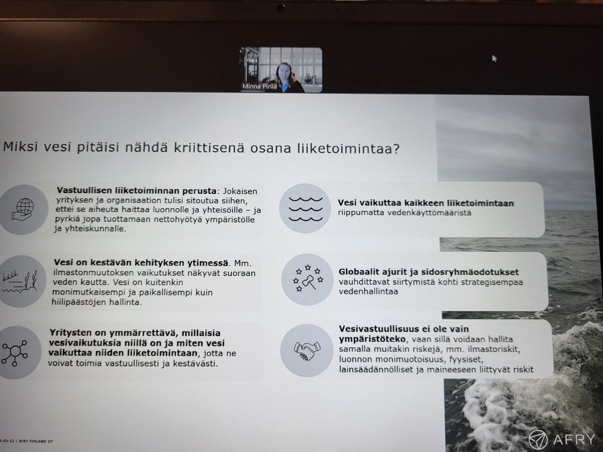 Vedenkierron ymmärtäminen vahvistaa kestävämpää maailmaa Kiitos <a href="/Minna_MP/">Minna Pirilä</a> <a href="/AFRY/">︎</a> #Fibsry #vesivastuu #vesiriskit #ilmastoriskit #luonnonmonimuotoisuus #tulvat #suojavyöhykkeet #vihreärahoitus #vesivaikutukset #arvoketjut #sidosryhmät #yhteistyö #valumaalueet #resilienssi