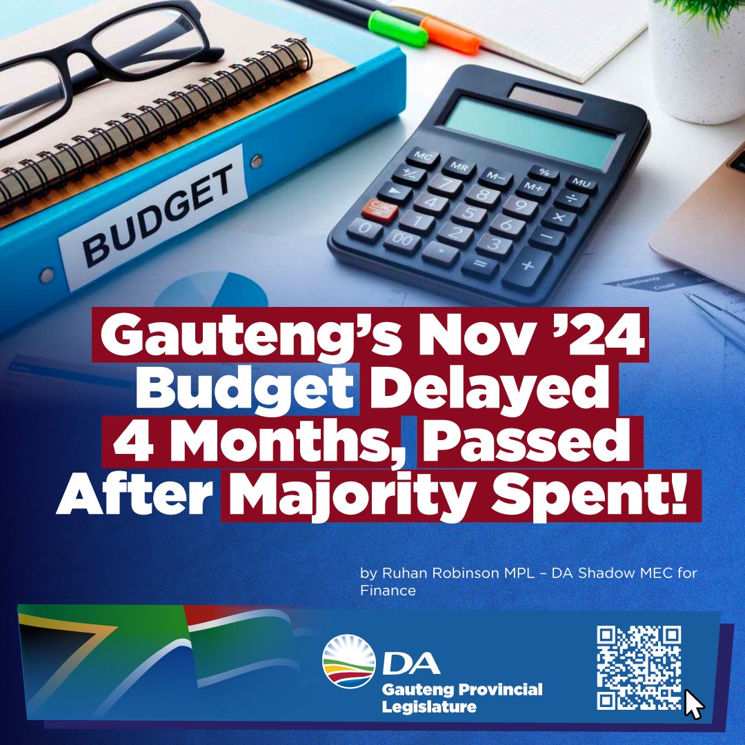 Gauteng’s Adjustment Budget Delayed for 4 Months
GPL finally passed the November 2024 Adjustment Budget on 11 March 2025, with only three weeks left in the financial year. By then, most of the money had already been spent! #BudgetFail <a href="/Ruhanda/">Ruhan Robinson</a>

Read more: open.substack.com/pub/dagpl/p/ga…