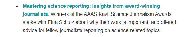 Elna Schutz (@elna_s) on Twitter photo Thanks for the newsletter shoutout, <a href="/mnlimas/">Marianna Limas</a>!
The Science Writing News Roundup is a good one. Thanks for the newsletter shoutout, <a href="/mnlimas/">Marianna Limas</a>!
The Science Writing News Roundup is a good one.