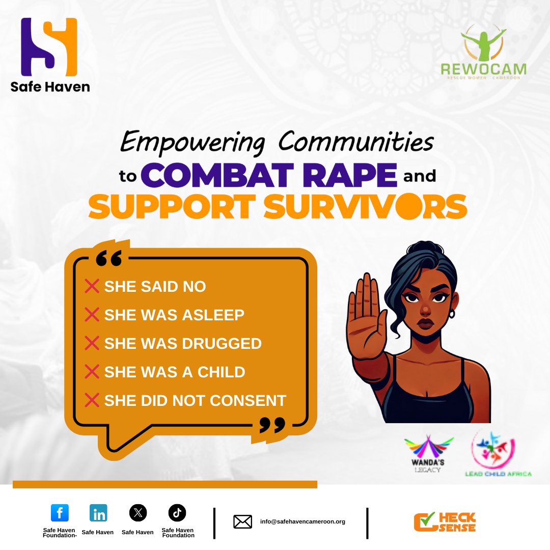 Safe Haven (@safehavencmr) on Twitter photo 💔 Rape is NOT an accident. Rape is NOT a misunderstanding. Rape is a crime.
Stop making excuses for rapists. Stop blaming victims. Stop the silence.
#SurvivorVoicesAgainstRape
#BreakTheSilenceSHF
#FromTraumaToTriumph
#NotOnOurWatch
#EndRapeNow
<a href="/UN_Cameroon/">UN_Cameroon</a>
<a href="/Atayeshe/">Dr. Natalia Kanem /she/her/ella/</a> 💔 Rape is NOT an accident. Rape is NOT a misunderstanding. Rape is a crime.
Stop making excuses for rapists. Stop blaming victims. Stop the silence.
#SurvivorVoicesAgainstRape
#BreakTheSilenceSHF
#FromTraumaToTriumph
#NotOnOurWatch
#EndRapeNow
<a href="/UN_Cameroon/">UN_Cameroon</a>
<a href="/Atayeshe/">Dr. Natalia Kanem /she/her/ella/</a>