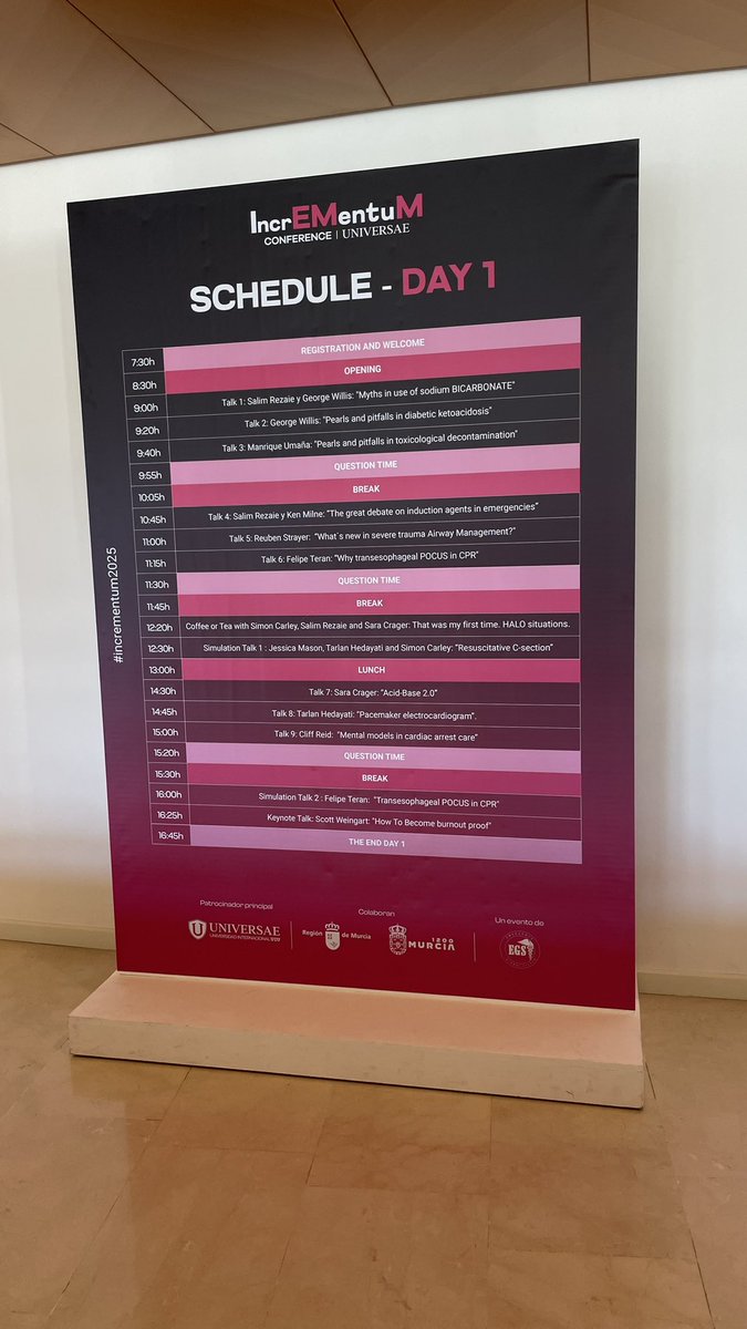 HORARIO DEL PRIMER DÍA 
SCHEDULE FOR THE FIRST DAY

Lo puedes encontrar al lado de la puerta 0
You can find it next to the door 0

#Incrementum2025