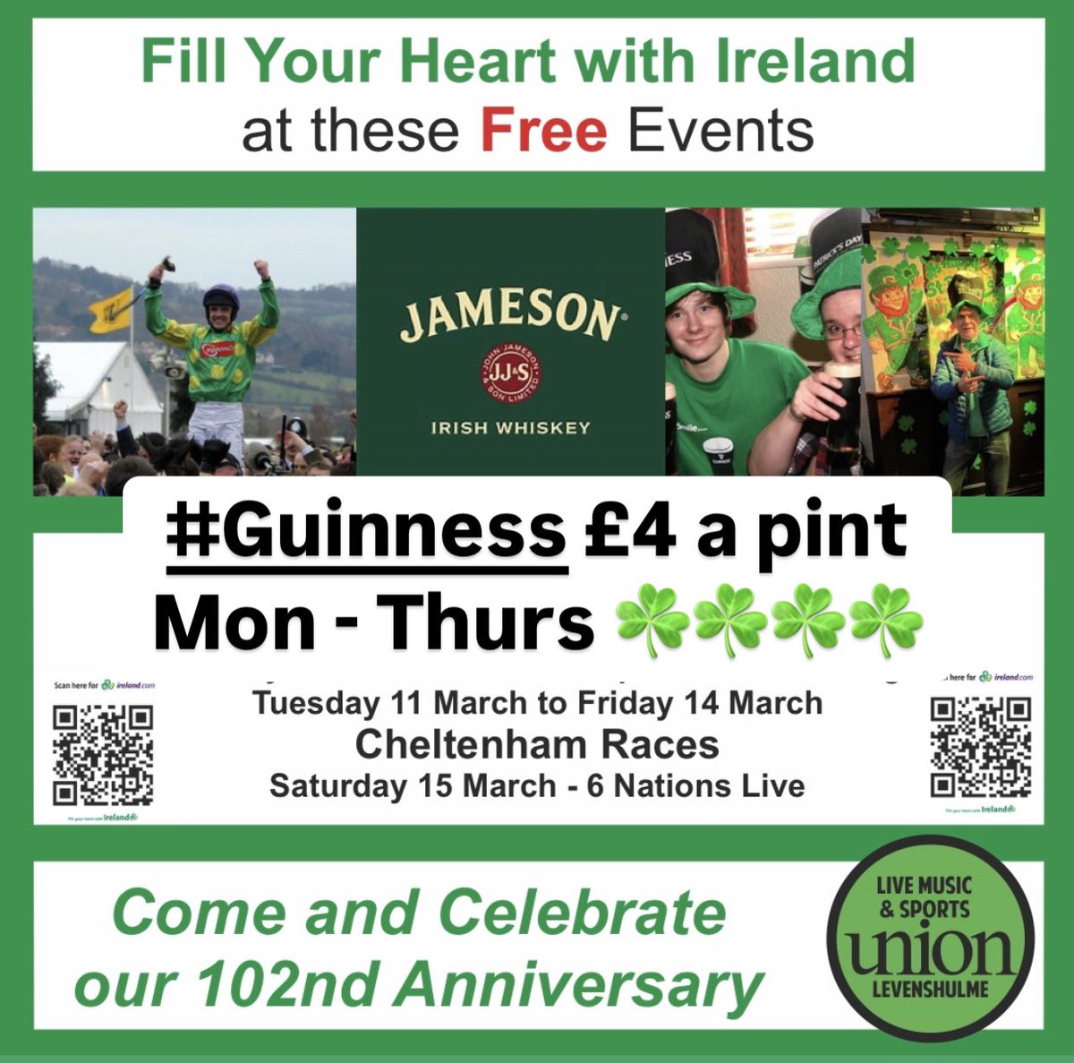 #CheltenhamFestival is on live in <a href="/levunion/">union Levenshulme</a> and Farmers Arms #GUİNNESS just £4 a pint Mon to Thurs to #Fillyourheartwithireland ☘️☘️☘️☘️☘️