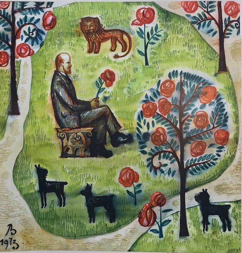 "Lenin in Paradise" painting by Vladimir Vasilkovsky USSR, 1973