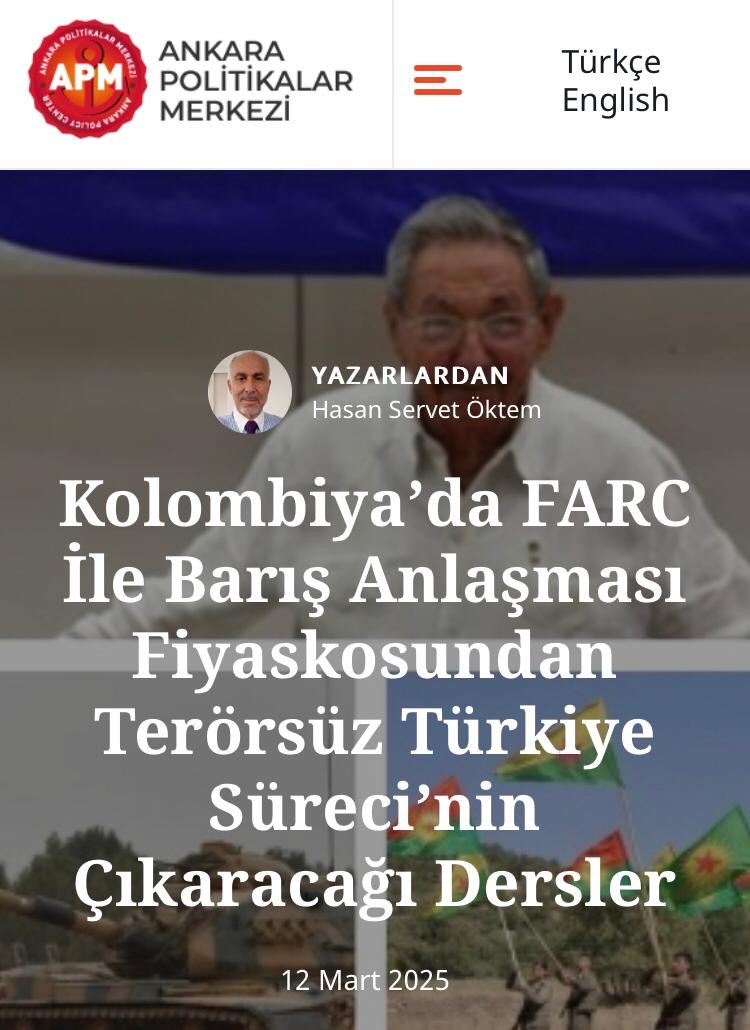 Ankara Politikalar Merkezi (@apmorgtr) on Twitter photo ✍🏼 #apmyazıları
Kolombiya’da terörsüzleştirme fiyaskosu ve çıkarılacak dersler
Büyükelçi (E) <a href="/servet_oktem/">Hasan Servet Öktem</a> yazdı.
apm.org.tr/2025/03/12/kol… ✍🏼 #apmyazıları
Kolombiya’da terörsüzleştirme fiyaskosu ve çıkarılacak dersler
Büyükelçi (E) <a href="/servet_oktem/">Hasan Servet Öktem</a> yazdı.
apm.org.tr/2025/03/12/kol…
