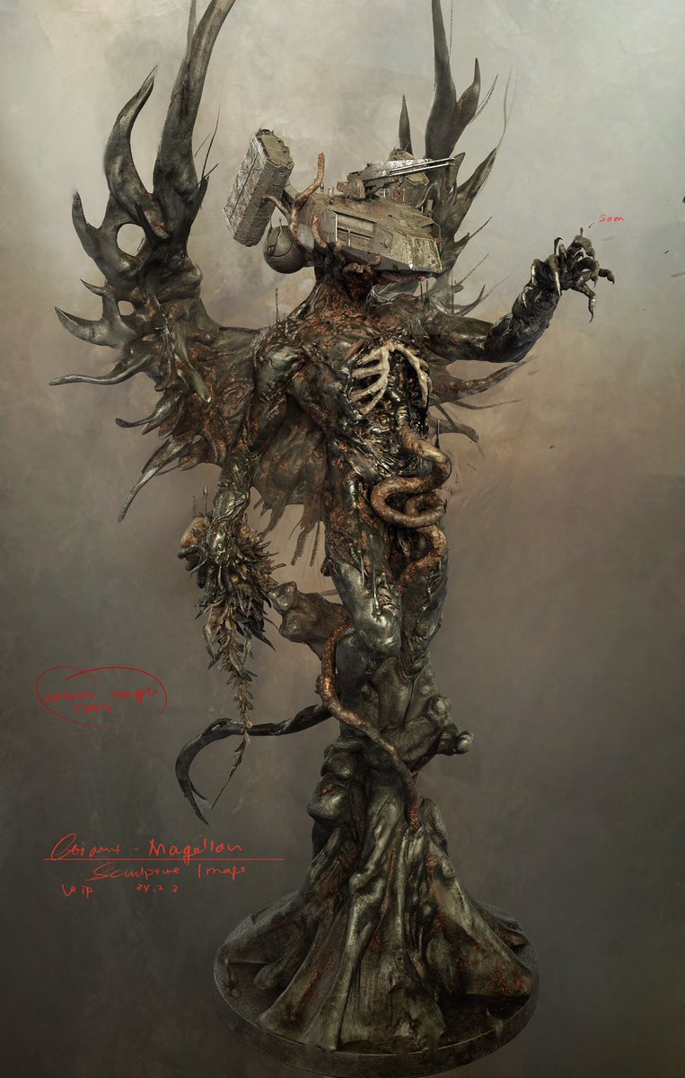 リュウさんの最初のスケッチ。マゼランマンの左手にサムが乗っている