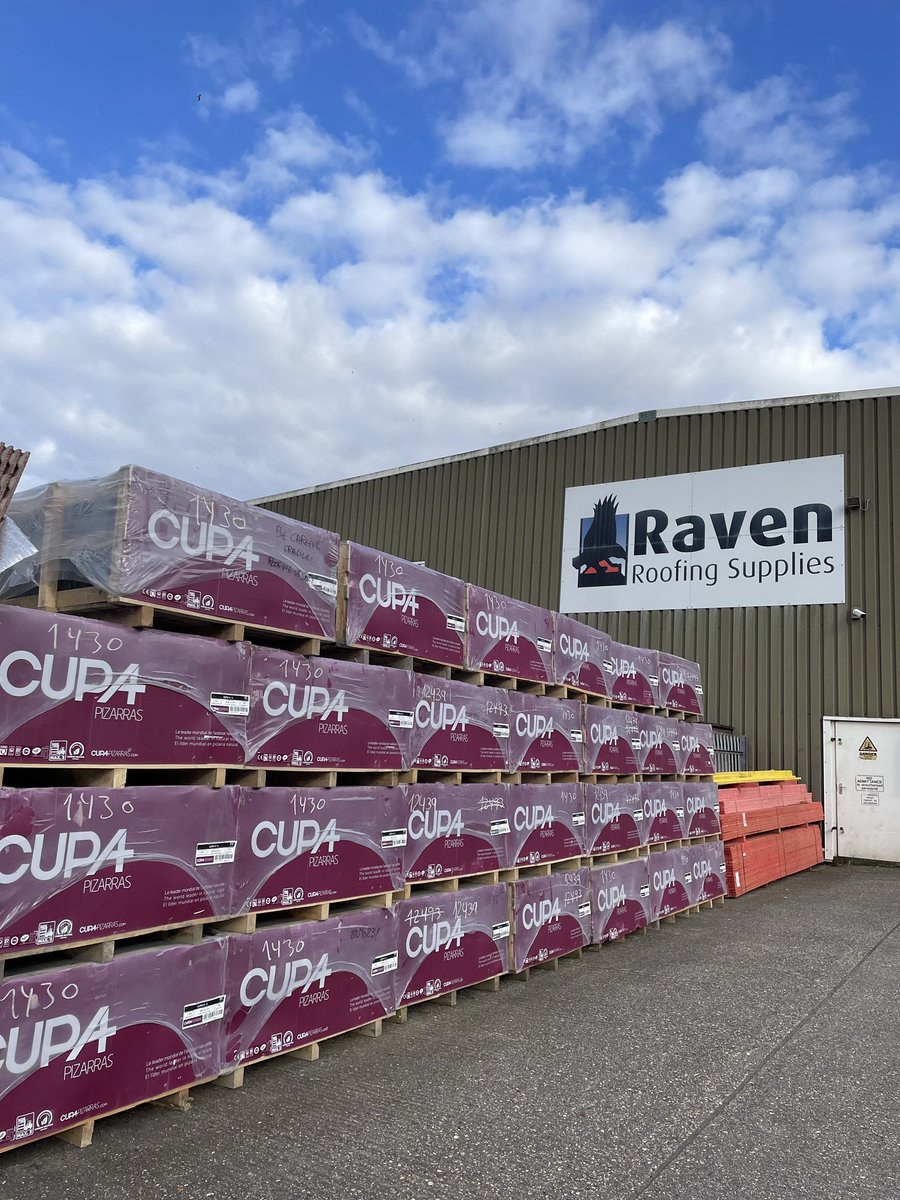 In stock! 🚚 ✨ New delivery of Cupa slates are ready for your next roofing project, visit us today! #roofing #roofingsupplies #ravenroofingsupplies