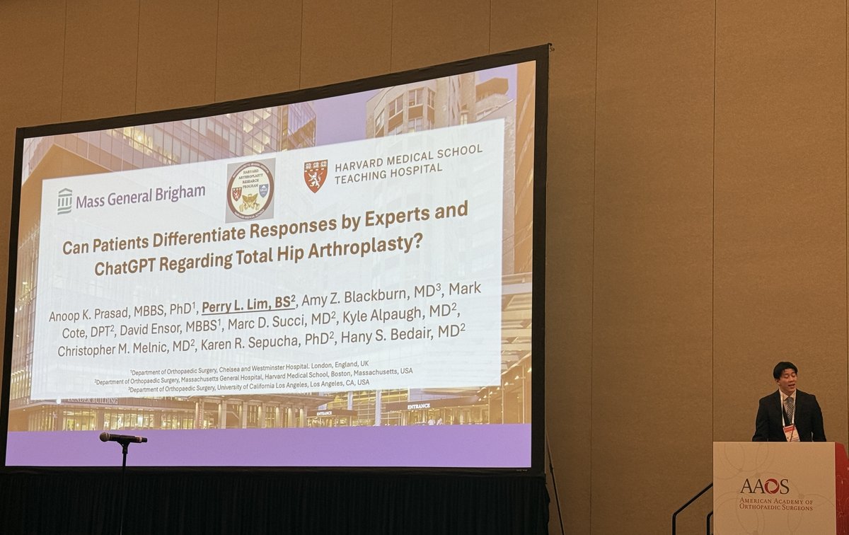 Harvard Arthroplasty Research Program (HARP) (@harportho) on Twitter photo <a href="/HARPortho/">Harvard Arthroplasty Research Program (HARP)</a> at #AAOS2025: AI models like ChatGPT accurately answer complex arthroplasty questions that patients rate as trustworthy. Insightful findings that may guide clinical workflow from @harportho <a href="/Perry_Lim8/">Perry Lim</a> <a href="/prasad_anoop/">anoop prasad</a> <a href="/ChrisMelnicMD/">Christopher M. Melnic, MD</a> <a href="/ksepucha/">Karen Sepucha</a> <a href="/HBedairHipKnee/">Hany Bedair Hip Knee</a> at #AAOS2025 <a href="/HARPortho/">Harvard Arthroplasty Research Program (HARP)</a> at #AAOS2025: AI models like ChatGPT accurately answer complex arthroplasty questions that patients rate as trustworthy. Insightful findings that may guide clinical workflow from @harportho <a href="/Perry_Lim8/">Perry Lim</a> <a href="/prasad_anoop/">anoop prasad</a> <a href="/ChrisMelnicMD/">Christopher M. Melnic, MD</a> <a href="/ksepucha/">Karen Sepucha</a> <a href="/HBedairHipKnee/">Hany Bedair Hip Knee</a> at #AAOS2025