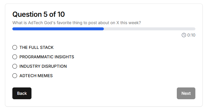 the AI-generated AdTech Quiz Weekly is really in on point this week <a href="/AdtechGod/">AdTechGod ®️🍪</a>  - adtechquizweekly.vercel.app