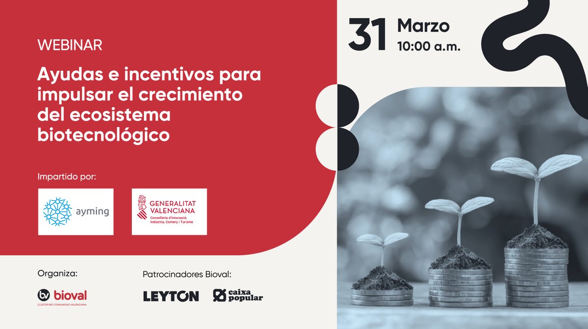 🔎 𝗗𝗶𝗿𝗶𝗴𝗶𝗱𝗼: empresas, centros tecnológicos e universidades que buscan financiación. Adecuado para aquellos que buscan una comprensión general de las herramientas de financiación pública.

Inscríbete aquí ➡ bioval.org/eventos/ayudas…

#webinar #financiación #inversión